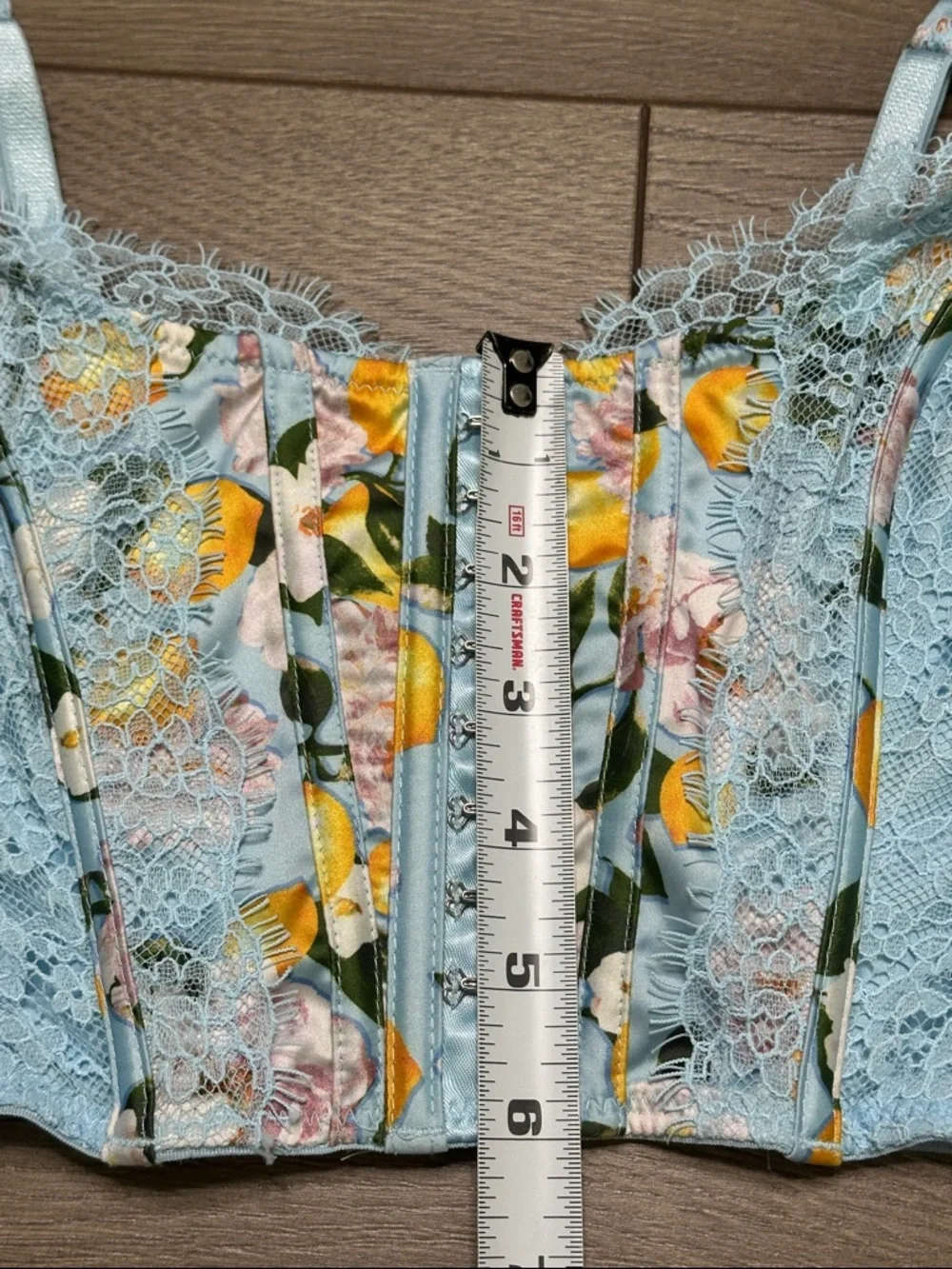 Victoria's Secret Dream Angels Unlined Lace Corset Bra Blue‎ Lemon Size Medium